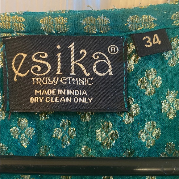 ESIKA Green and Gold Embroidered Midi Indian Shimmery Silk Punjabi Tunic Dress - Picture 12 of 14